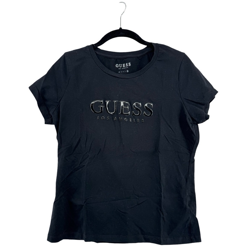 GUESS Los Angeles Logo Tee Black | Fitted Stretch Tee Y2K Casual Basic | Size XL